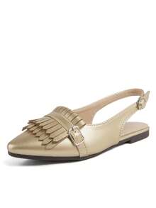 Chicas Sandalias destalonadas de punta con diseño geométrico de moda exterior - Dorado - Ver 3