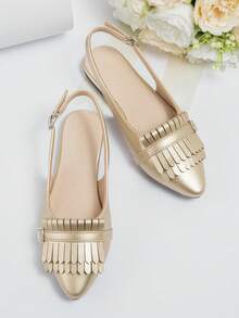 Chicas Sandalias destalonadas de punta con diseño geométrico de moda exterior - Dorado - Ver 4