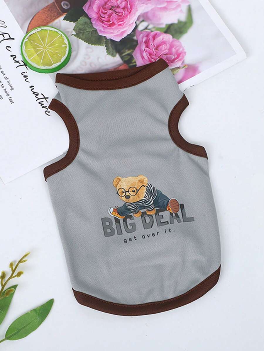 1入組卡通小熊印花寵物背心適用於狗狗和貓適合夏天 - 彩色 - 查看 1