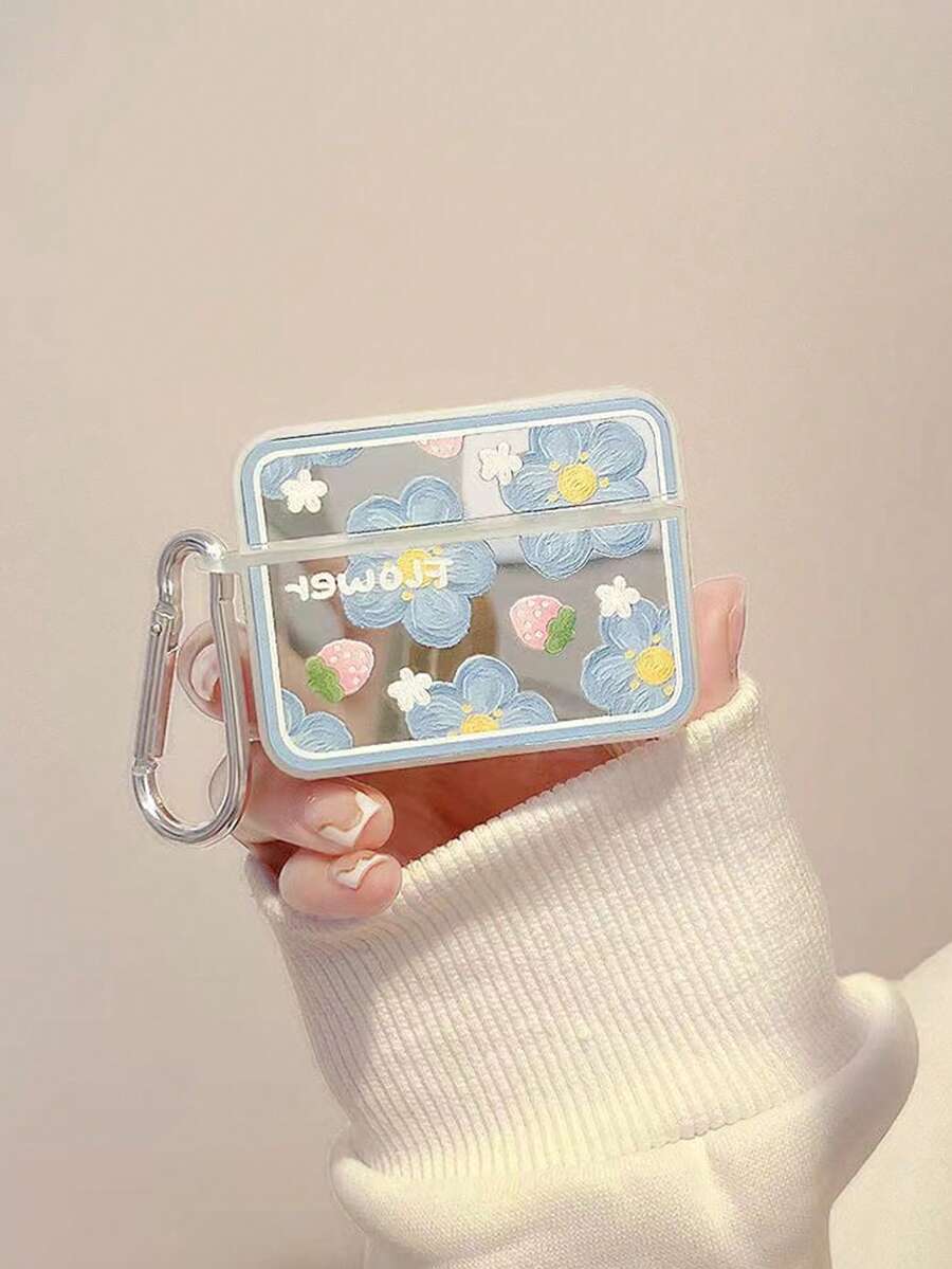 Square Frosted Headphone Case - Strawberry Blue Flower - Multicolor - View 1