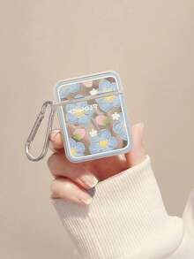 Square Frosted Headphone Case - Strawberry Blue Flower - Multicolor - View 3