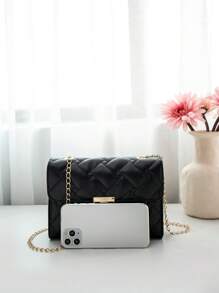 Women's Casual Versatile Mini Rhombus Chain Shoulder Bag - Black - View 2