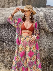 Rusttydustty 滿版印花和服罩衫和闊腿褲 - 彩色 - 查看 6