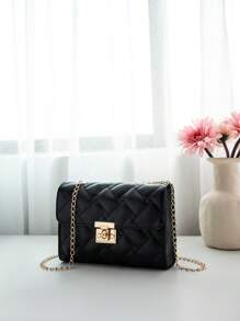 Women's Casual Versatile Mini Rhombus Chain Shoulder Bag - Black - View 5