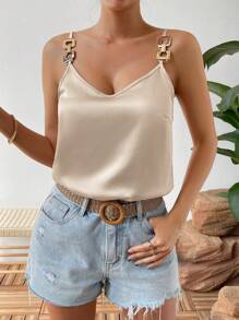Chiquease Solid Chain Detail Cami Top - Apricot - View 2