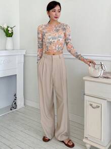 DAZY Floral Print Top-stitching Crop Mesh Top - Multicolor - View 5