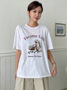 DAZY Áo thun nữ Hoạt hình Lá thư Giải trí - trắng - Xem 3