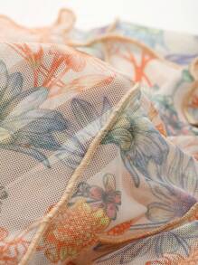 DAZY Floral Print Top-stitching Crop Mesh Top - Multicolor - View 7