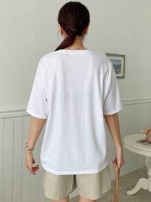 DAZY Áo thun nữ Hoạt hình Lá thư Giải trí - trắng - Xem 5