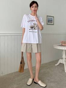 DAZY Áo thun nữ Hoạt hình Lá thư Giải trí - trắng - Xem 7