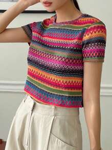 DAZY Chevron Print Crop Tee - Multicolor - View 3