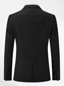 CLOUDSTYLE Men 1pc Single Button Blazer & 1pc Suit Trousers - Black - View 2