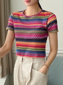 DAZY Chevron Print Crop Tee - Multicolor - View 7