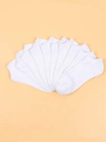 10 pares Calcetines tobilleros unicolor - Blanco - Ver 3