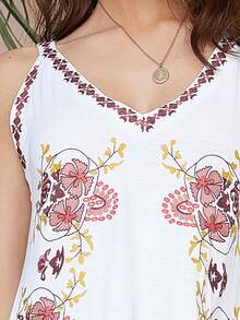 花卉刺繡背心上衣 - 白色 - 查看 4