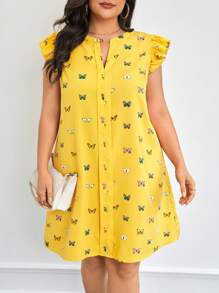 SHEIN Clasi Taglie Forti Abiti con stampa farfalla scollo dentellato manica a farfalla