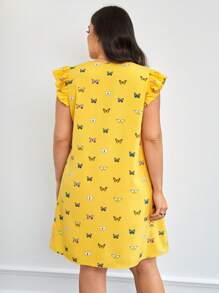 SHEIN Clasi Taglie Forti Abiti con stampa farfalla scollo dentellato manica a farfalla