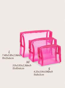 3pcs/Set Mesh Toiletries Storage Bag. Daily Fashion Pink Zipper Make Up Organizer Bag For Travel,Boho Vibes