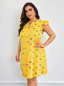 SHEIN Clasi Taglie Forti Abiti con stampa farfalla scollo dentellato manica a farfalla