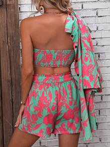 SHEIN VCAY 印花落肩袖襯衫和短褲和抹胸上衣 - 彩色 - 查看 2