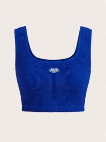 SHEIN EZwear Letter Patched Detail Crop Tank Top