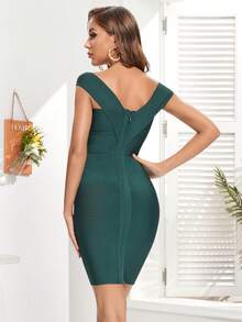 Vestido ajustado Vendaje cruzado unicolor - Verde Oscuro - Ver 2
