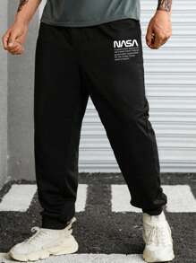 Manfinity Homme Men Slogan Graphic Drawstring Waist Joggers - Black - View 4