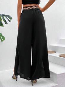 Breezaya Geo Tape Split Thigh Wide Leg Trousers - Black - View 2