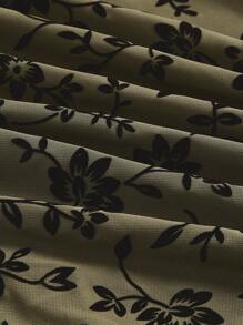 SHEIN MOD 印花胸部褶皺前繫帶荷葉邊洋裝 - 軍綠色 - 查看 4