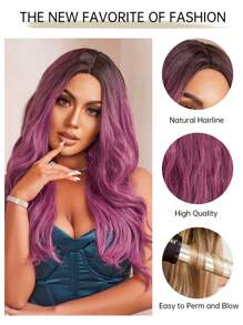 HAIRCUBE 28 英寸長紫色假髮捲髮合成假髮，中間部分帶深色根假髮適合日常派對 - 紫色 - 查看 8