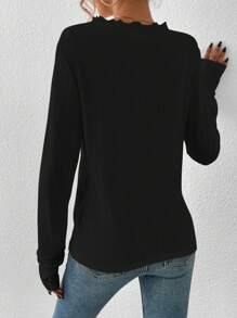 SHEIN Essnce 素色木耳邊T恤 - 黑色 - 查看 2