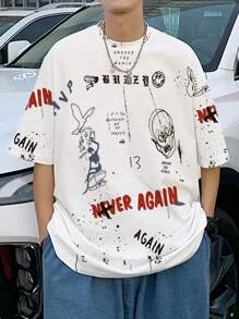 Manfinity Men Slogan & Skull Print Tee