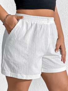 SHEIN EZwear Plus Solid Slant Pocket Shorts - White - View 1