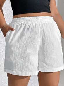 SHEIN EZwear Plus Solid Slant Pocket Shorts - White - View 3