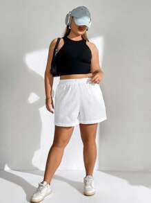 SHEIN EZwear Plus Solid Slant Pocket Shorts - White - View 4