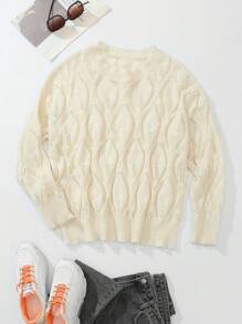 SHEIN LUNE Plus Pointelle Knit Drop Shoulder Jumper - Apricot - View 1