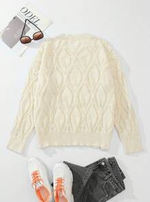 SHEIN LUNE Plus Pointelle Knit Drop Shoulder Jumper - Apricot - View 2