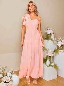 SHEIN Belle 單肩蝴蝶結細節伴娘洋裝