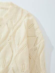 SHEIN LUNE Plus Pointelle Knit Drop Shoulder Jumper - Apricot - View 4