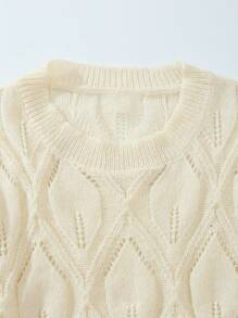 SHEIN LUNE Plus Pointelle Knit Drop Shoulder Jumper - Apricot - View 5