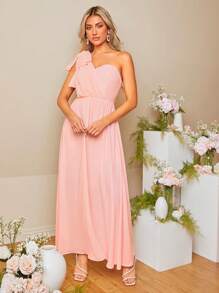 SHEIN Belle 單肩蝴蝶結細節伴娘洋裝