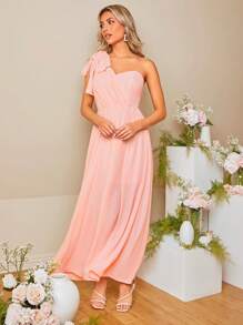 SHEIN Belle 單肩蝴蝶結細節伴娘洋裝