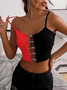 SHEIN Unity Áo hai dây Khối Màu Gợi cảm - Nhiều màu - Xem 4