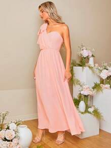 SHEIN Belle 單肩蝴蝶結細節伴娘洋裝