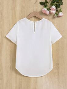 SHEIN Tween 女童休闲百搭肖像印花高低下摆衬衫 - 白色 - 查看 2