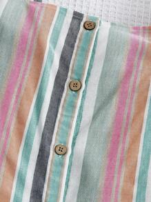 SHEIN Chicas Shorts con top con estampado de rayas ribete con fruncido - Multicolor - Ver 3