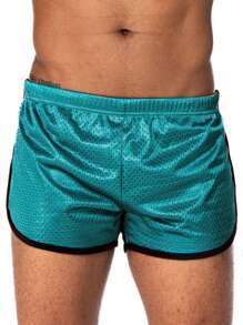 Men Contrast Binding Sports Shorts - Cadet Blue - View 1