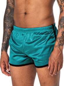 Men Contrast Binding Sports Shorts - Cadet Blue - View 4