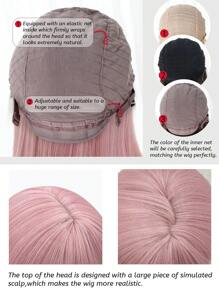 Long Straight Synthetic Wig With Bangs - Pink - View 7