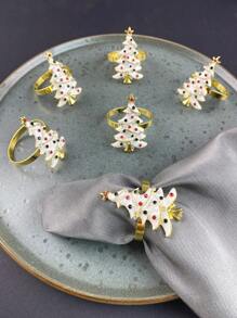 6pcs/set Zinc Alloy Napkin Ring, Creative Tree Design Napkin Ring Holder For Kitchen Dining Table - White - View 1